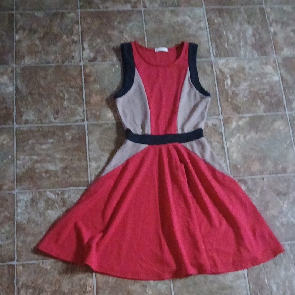 GUC Womens Red Fit-and-Flare  Colorblock Mini Dress